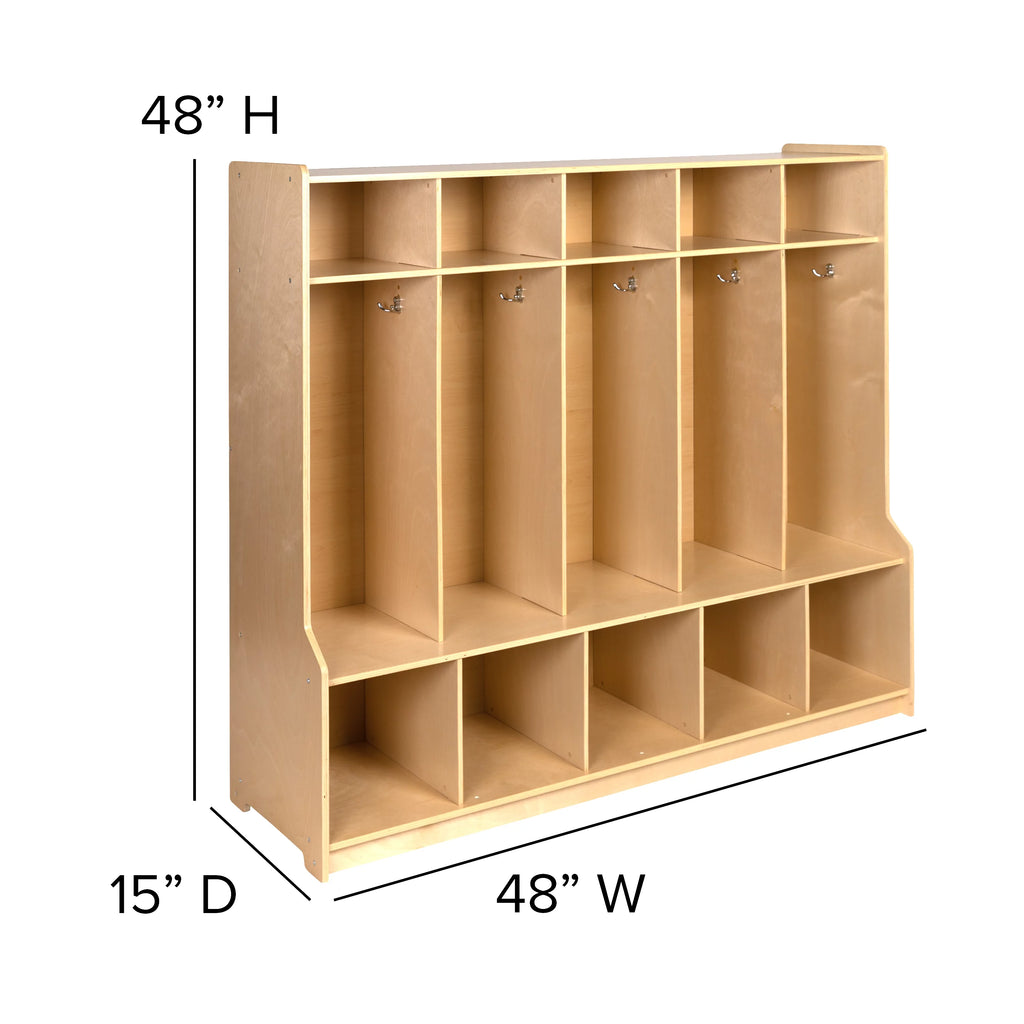 Wooden 5 Section Coat Locker with Bench and Cubbies W3654