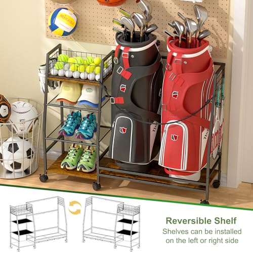 Golf Bag Storage Rack with Wheels, Black J287