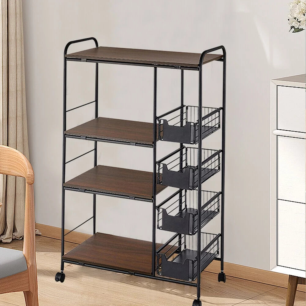 Black Kitchen Storage Rack with Push-Pull Drawer H26819
