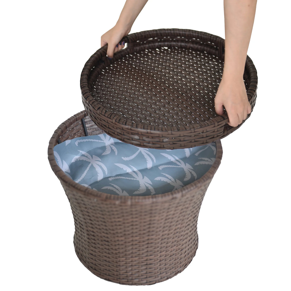 Small Brown Wicker Rattan Side Table with Storage J152