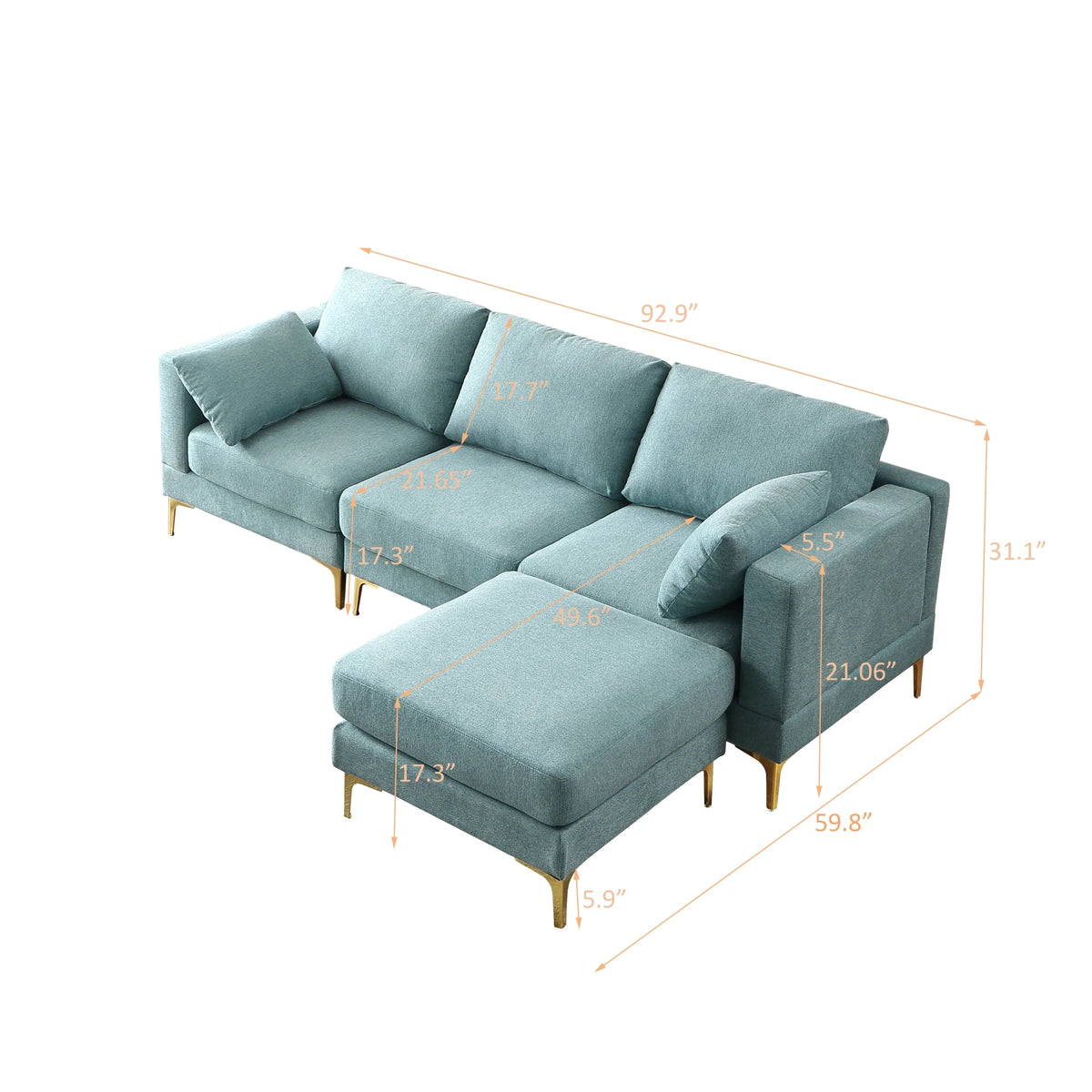 L Shape Turquoise Fabric Couch X28850