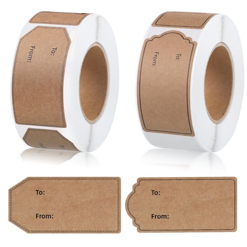 600 Pcs Natural Brown Kraft to and from Gift Tag Stickers J254