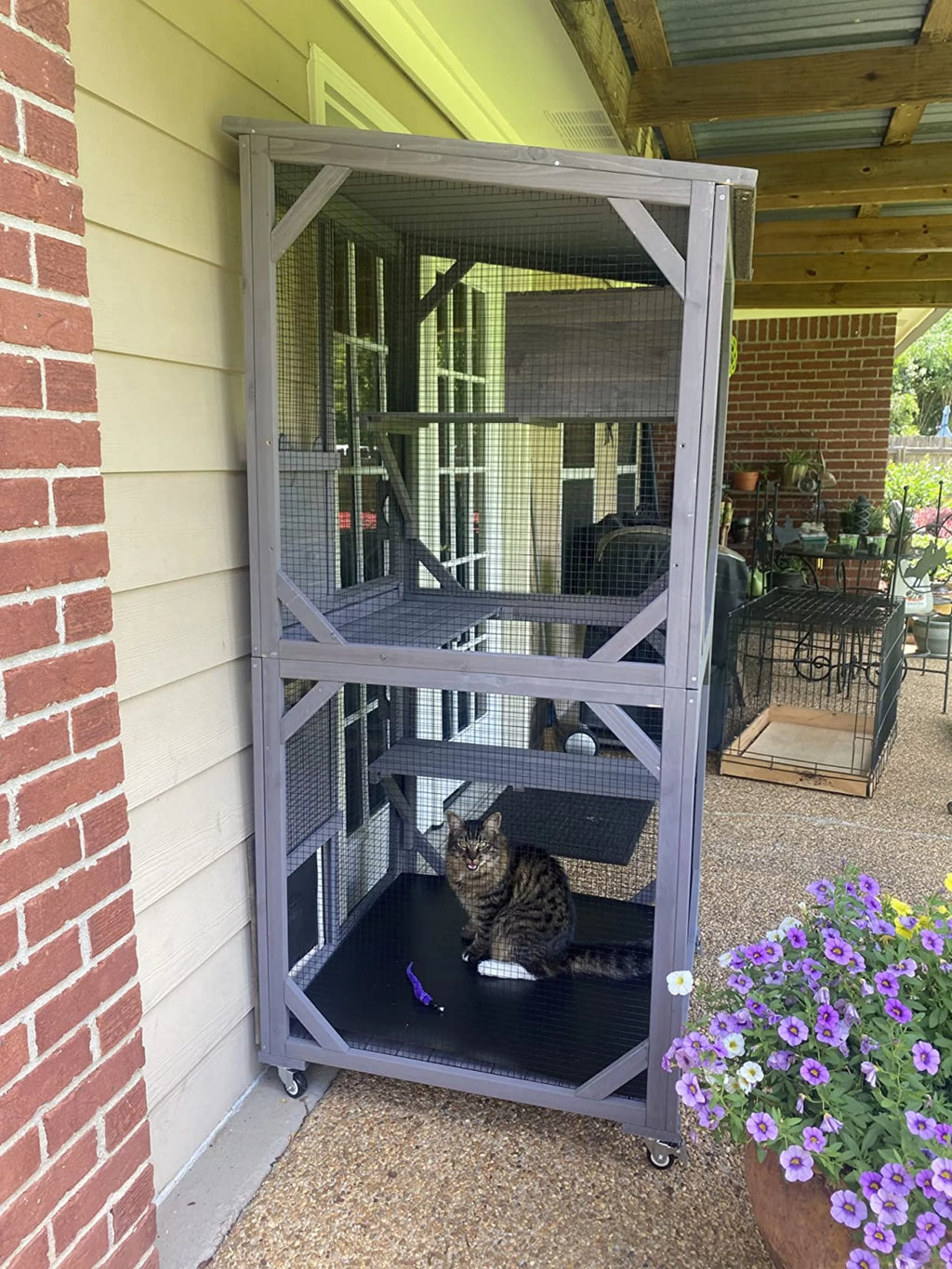 Wooden Catio Cat Enclosure with 3 Platforms S481386