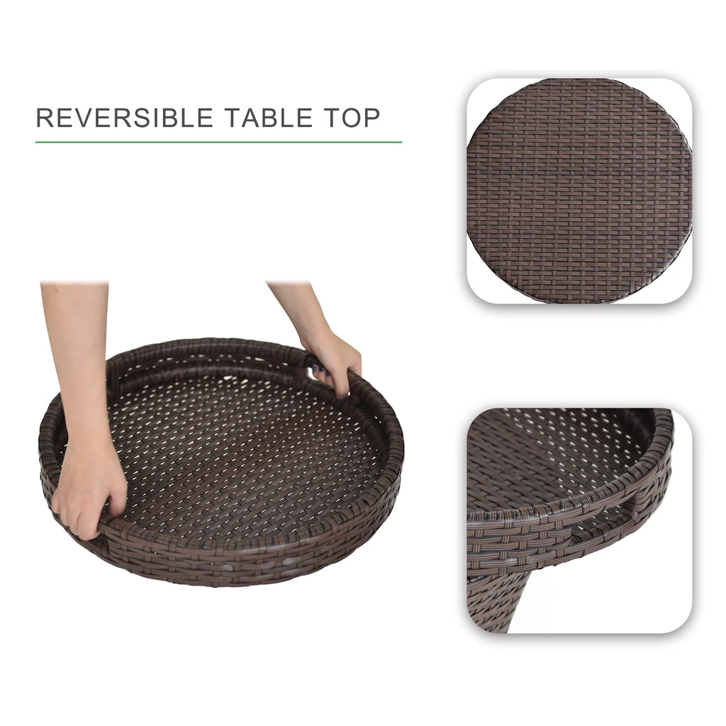 Small Brown Wicker Rattan Side Table with Storage J152