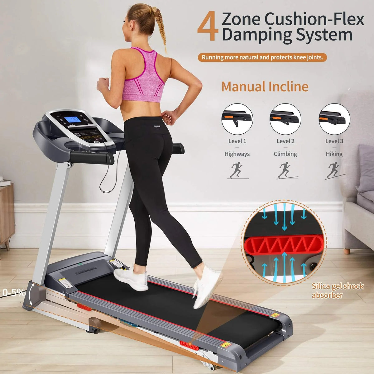 3HP Incline Treadmill with 15 Level Auto Incline Q446099