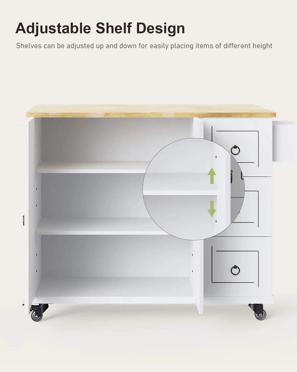 White Kitchen Cart on Wheels with Storage F189