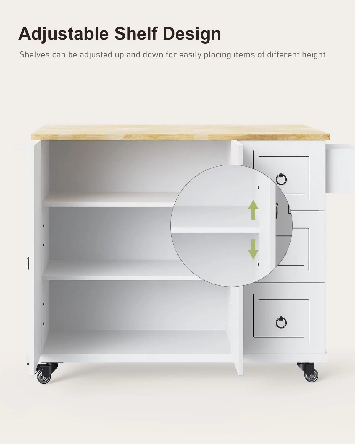 White Kitchen Cart on Wheels with Storage F189