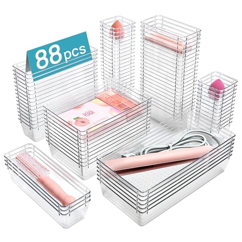 66 PCS Clear Plastic Drawer Organizer Bins P331