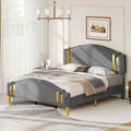 King Size Grey Upholstered Platform Bed Frame and Headboard K936