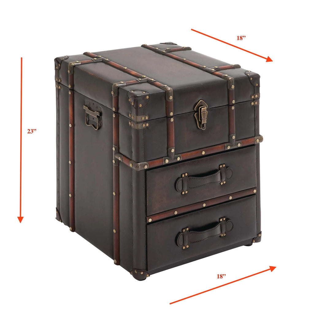 Leather And Wood Trunk Side Table X572506