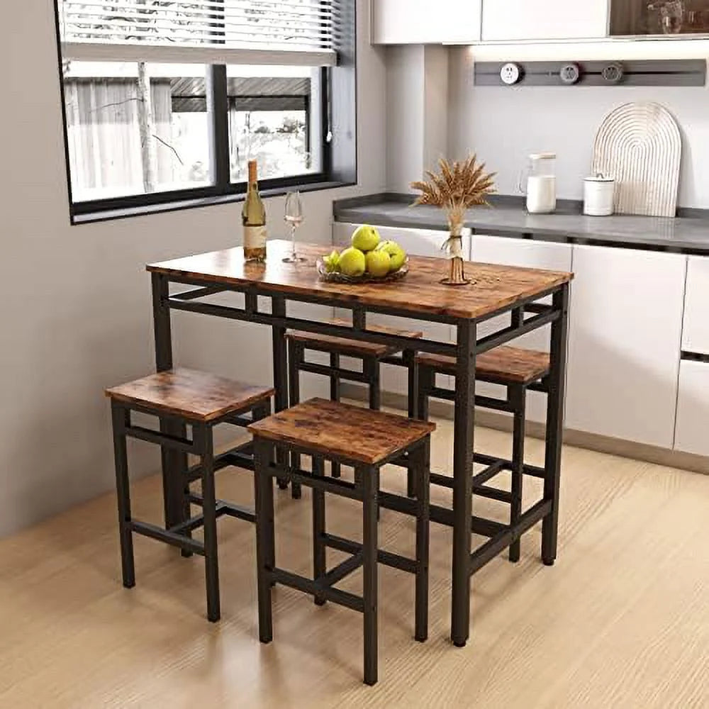 5 Piece Metal and Wood Dining Table and Chairs Set X62682