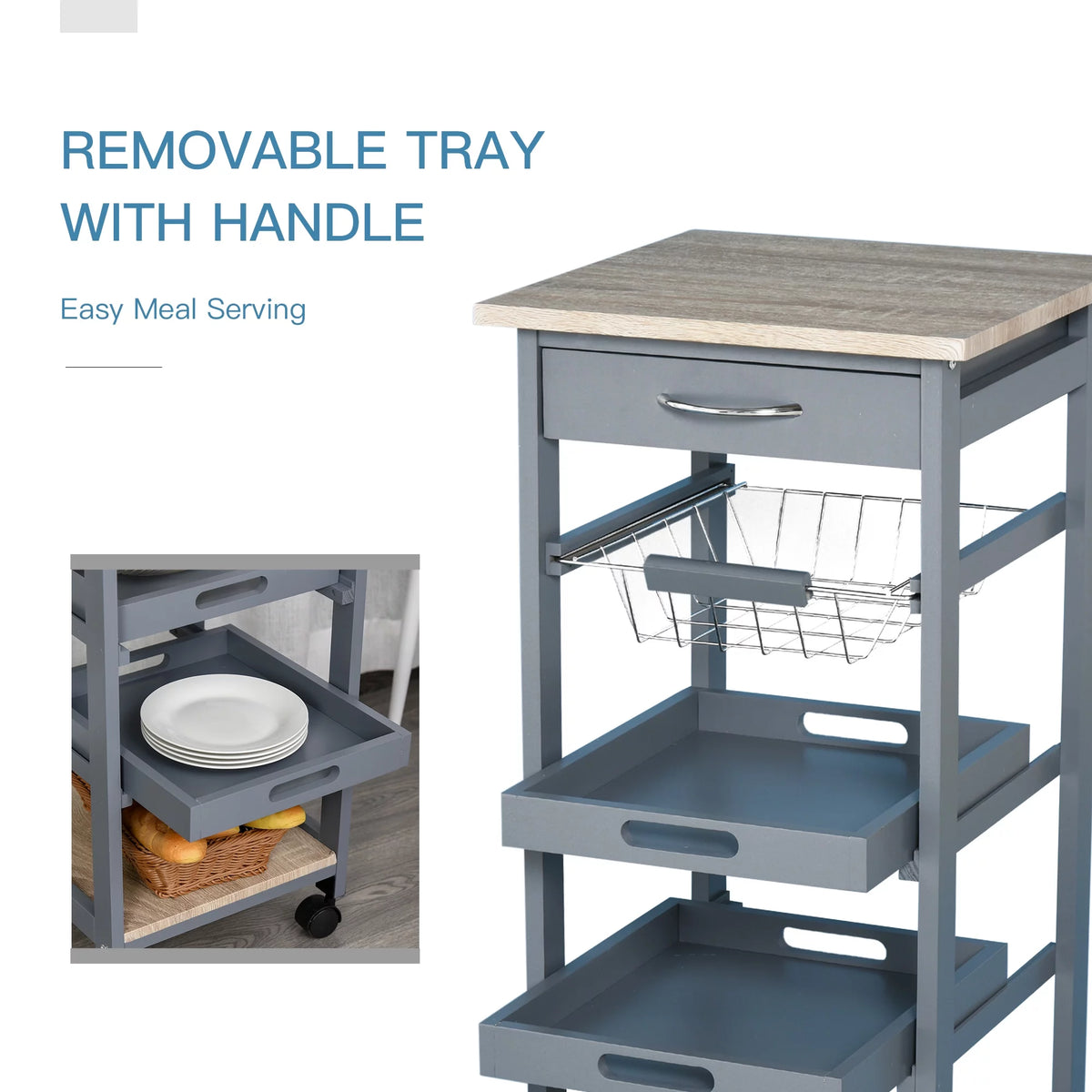 Grey Rolling Kitchen Island Cart with Drawer Z15170