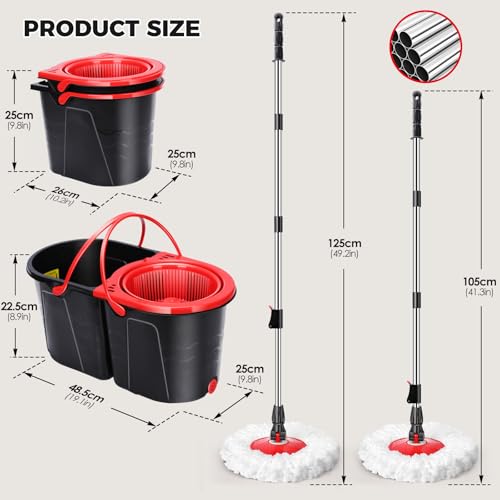Spin Mop and Bucket with Wringer Set, 3 Mop Heads G139