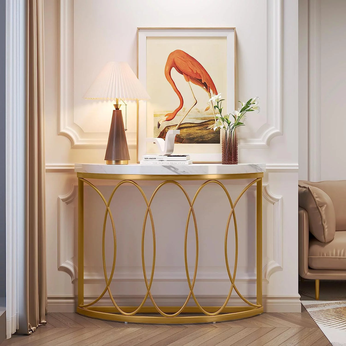 Gold Faux Marble Console Table B1290