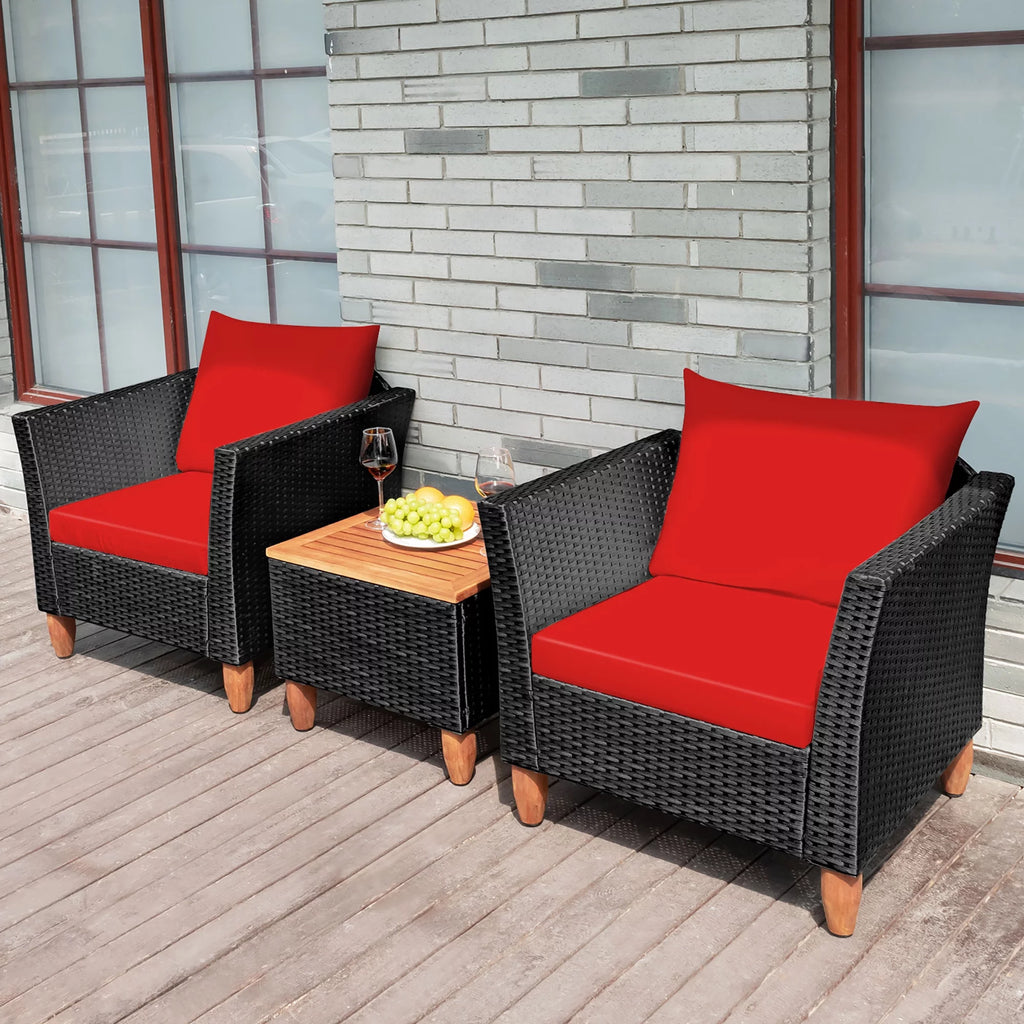 3 Pc Outdoor Patio Rattan Furniture Set Cushioned Sofa Q806