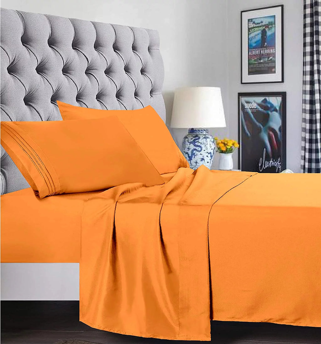 Super Soft Microfiber Bed Sheet Set with 14-inch Deep Pockets Full Orange P74751