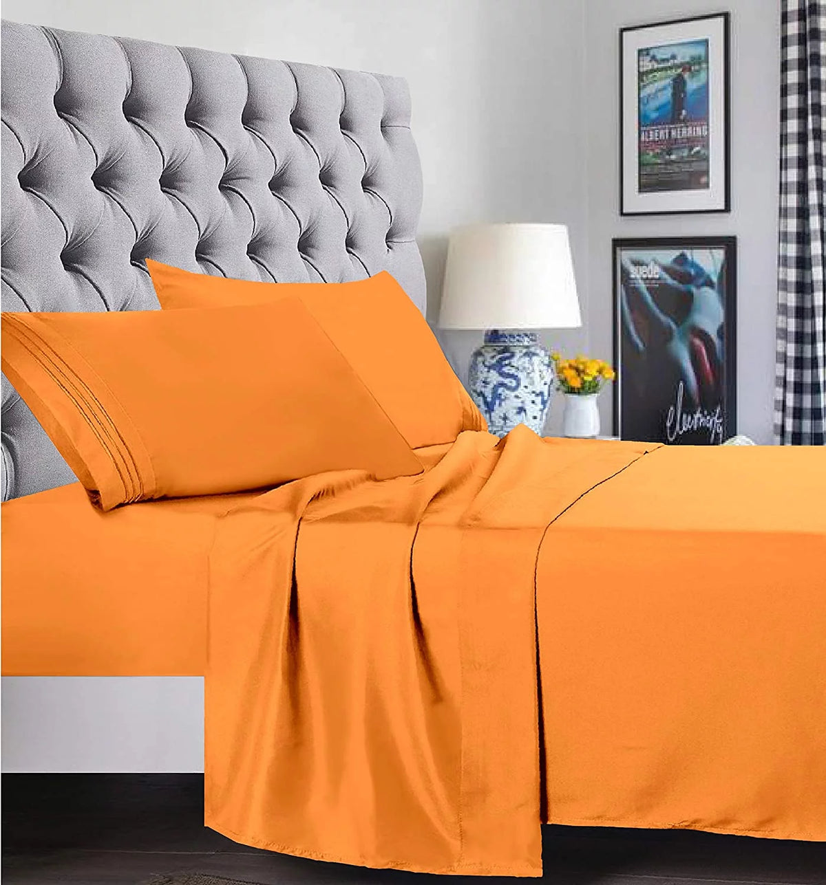 Super Soft Microfiber Bed Sheet Set with 14-inch Deep Pockets Full Orange P74751