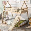 Twin over Queen House Bunk Bed with Climbing Nets and Ramp P688959