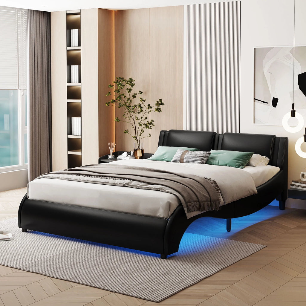 Full Size Black Faux Leather Upholstered Platform Bed with Headboard M970