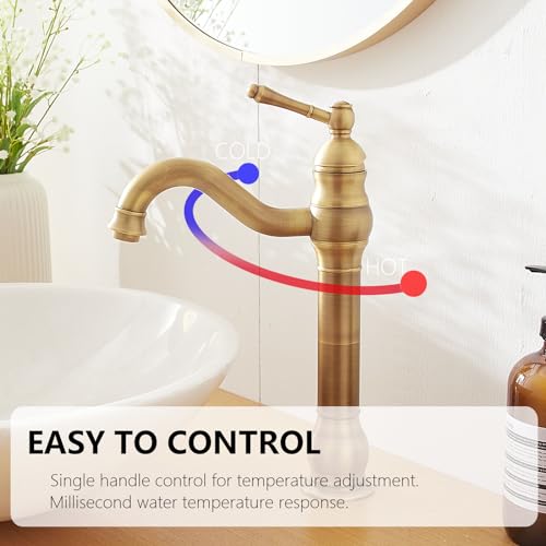 Antique Brass Vessel Sink Faucet Single Hole with Pop Up Drain U819