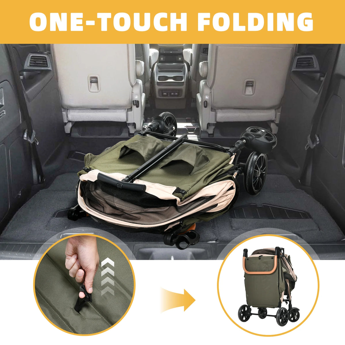 Foldable 4 Wheels Dog Stroller with Storage Basket M68937