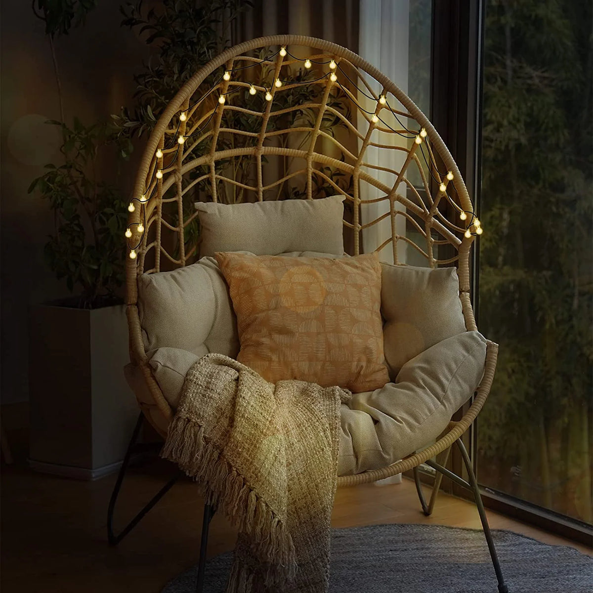 Oversized Wicker Egg Chair with Stand and Cushion D2135