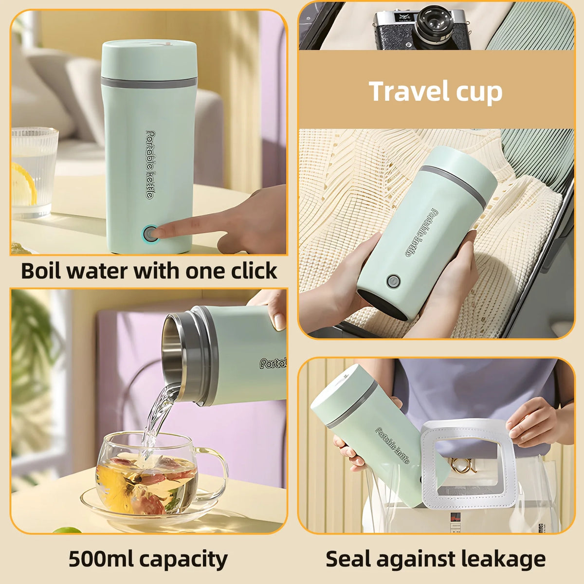 Portable Electric Kettle 500ml Stainless Steel F990
