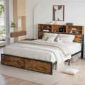 Full Bed Frame with Bookcase Headboard and Charging Station O691283