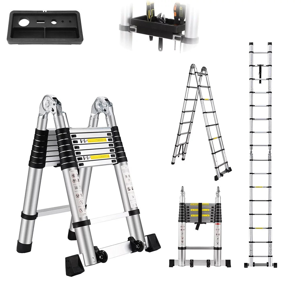 16.5FT Aluminum Telescoping Extension Ladder with Wheels 330lb Capacity Y703