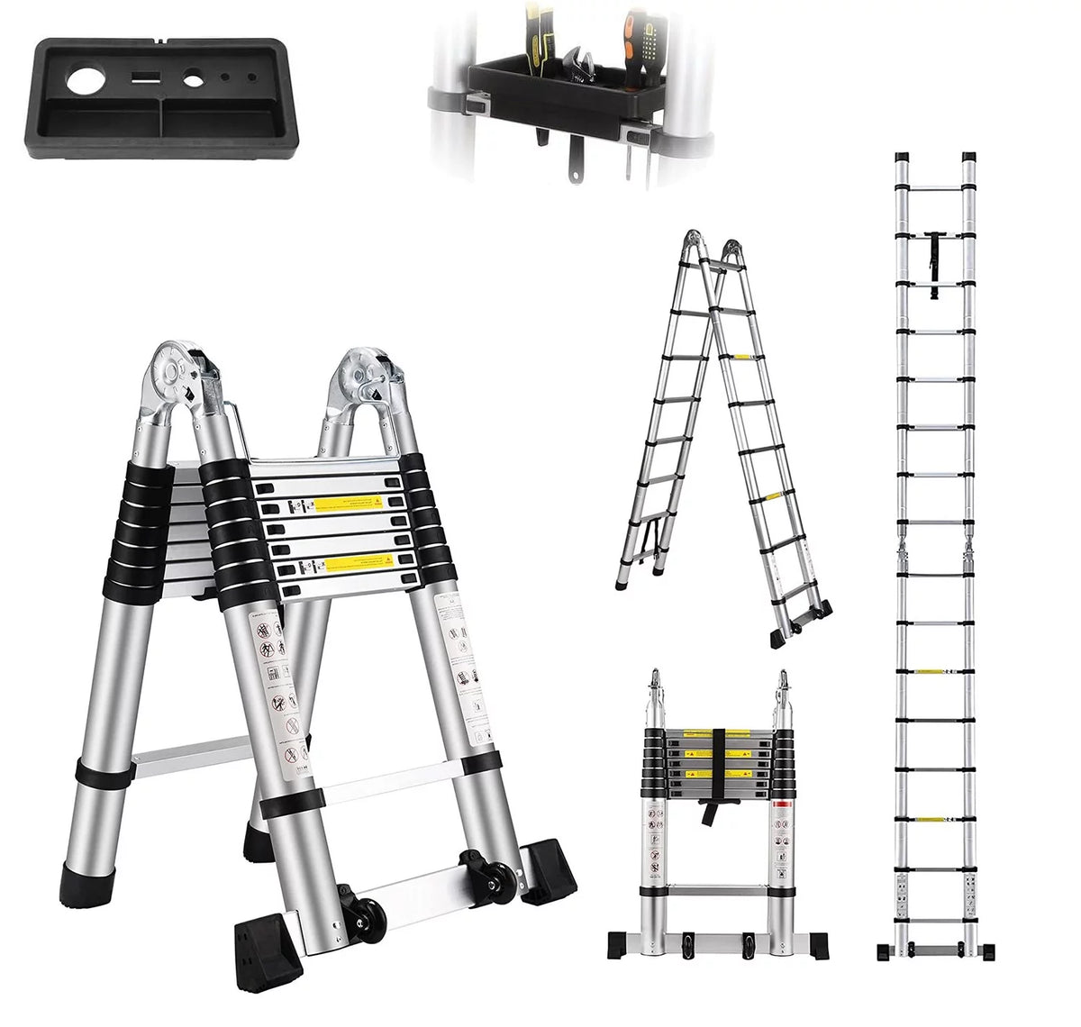 16.5FT Aluminum Telescoping Extension Ladder with Wheels 330lb Capacity Y703