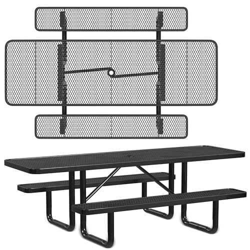 6 Foot Heavy-Duty Metal Picnic Table with Umbrella Hole Y918548