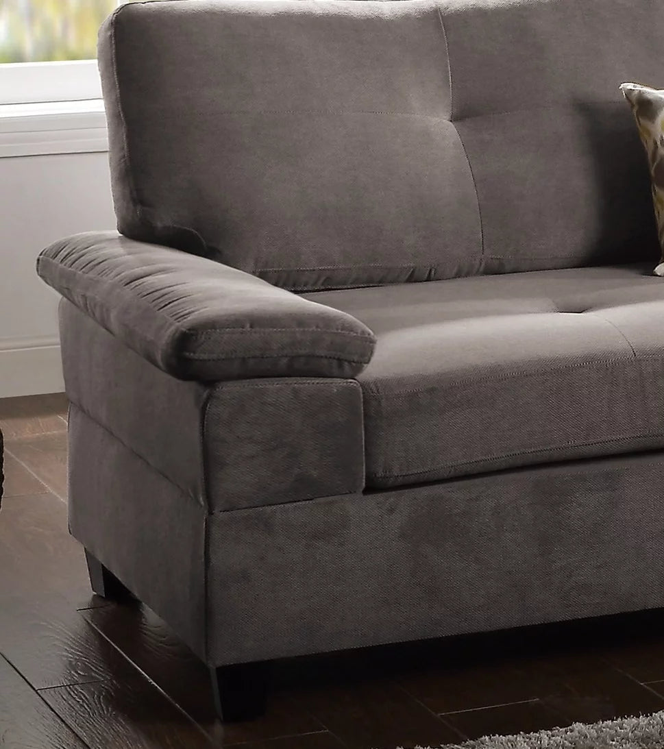 Charcoal Waffle Suede Reversible Chaise Sofa L839