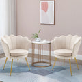 White Velvet Upholstered Arm Chair with Golden Metal Legs, Set of 2 B41342
