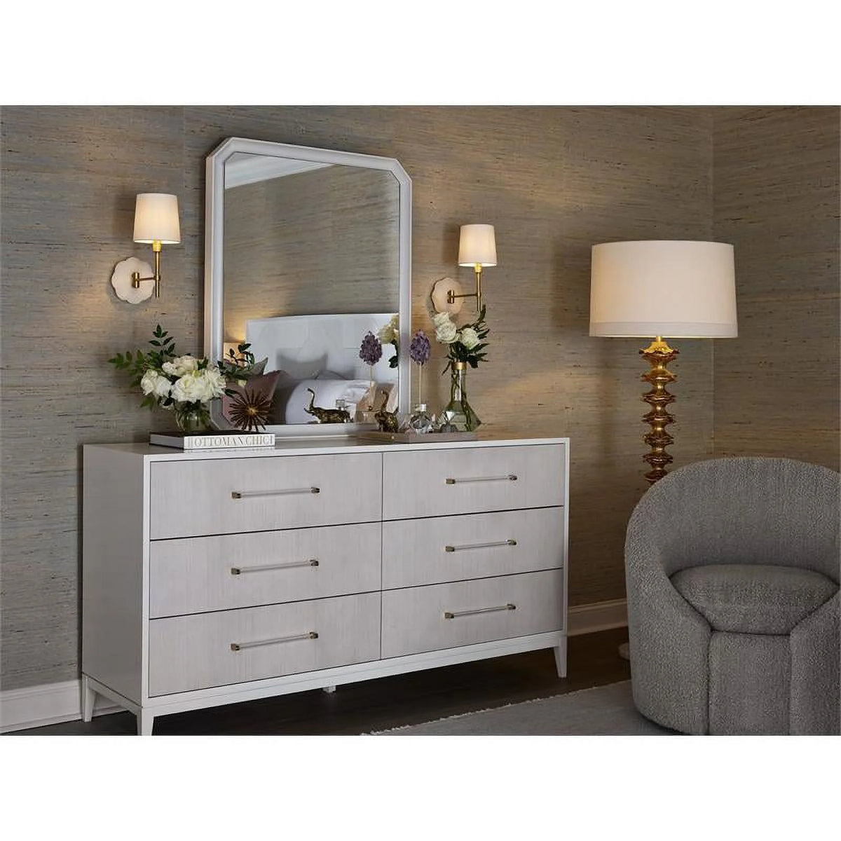 White Wood Dresser with Six Drawers R75797
