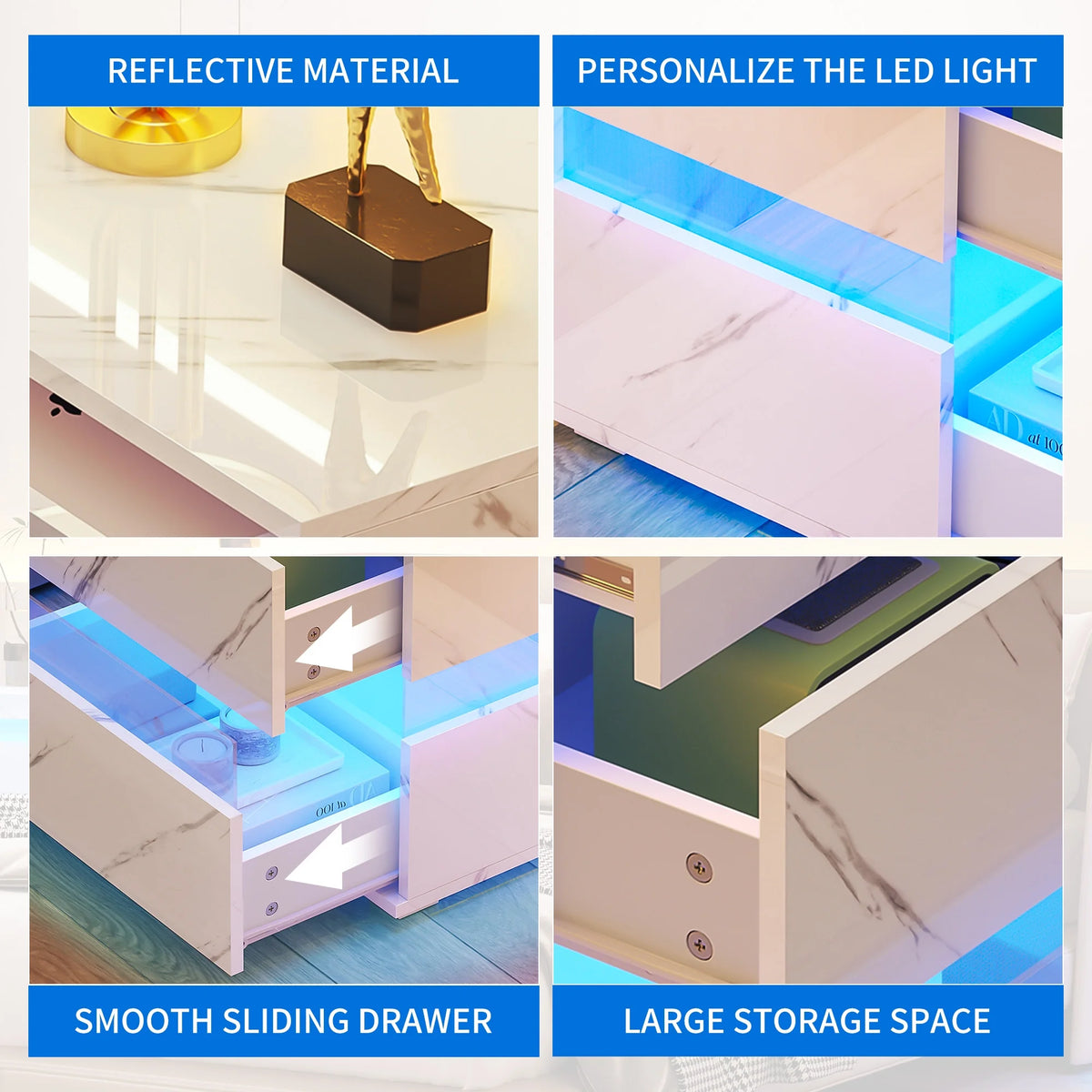 High Gloss LED Nightstand with 3 Drawers T24171