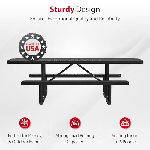 6 Foot Heavy-Duty Metal Picnic Table with Umbrella Hole Y918548