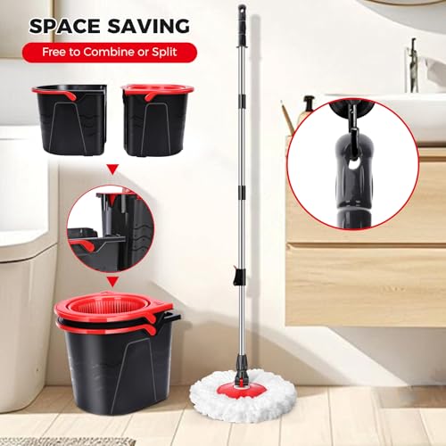 Spin Mop and Bucket with Wringer Set, 3 Mop Heads G139