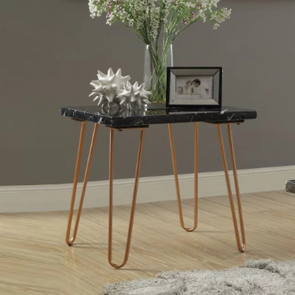 Black Marble Top End Table With Gold Metal Legs X48324