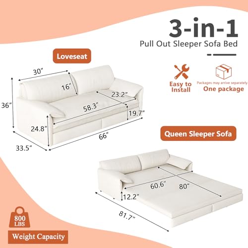 Queen Size Velvet Convertible Sleeper Sofa Bed W118
