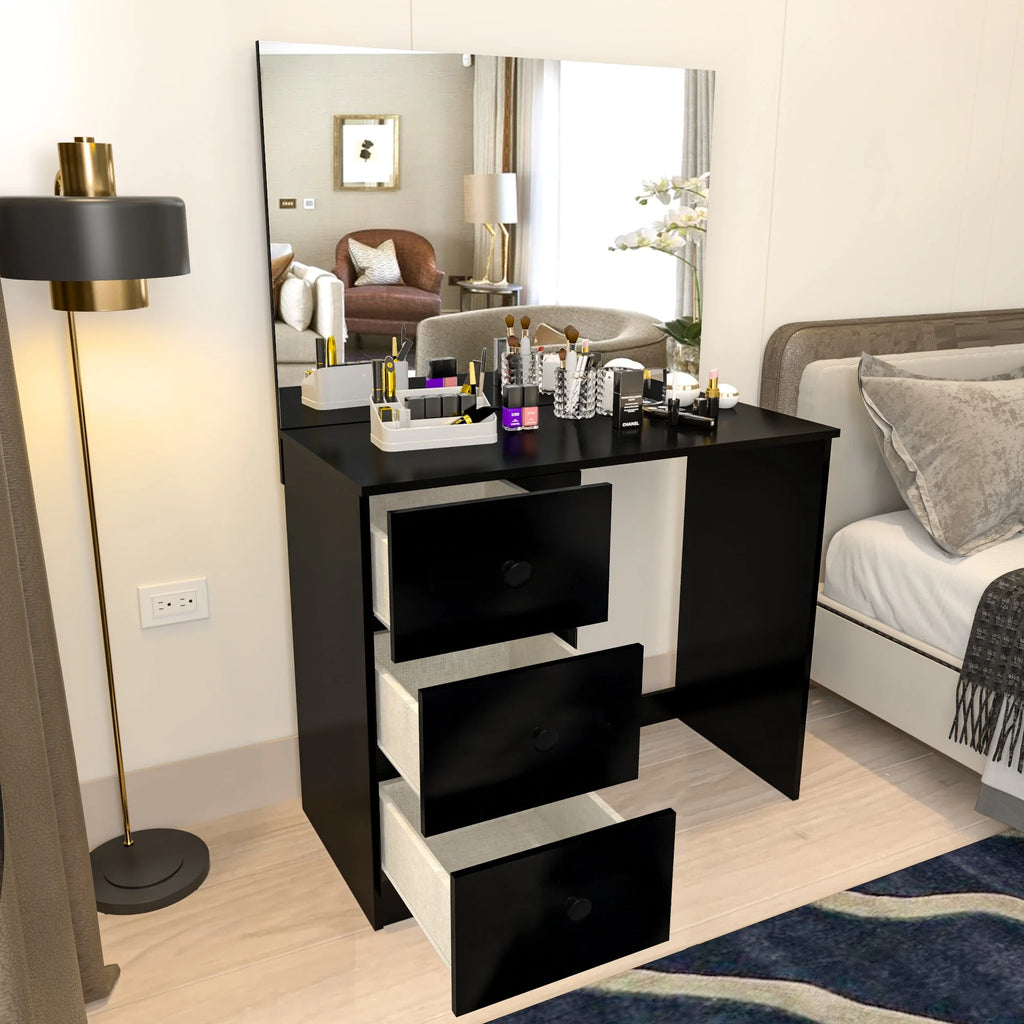 Black 3 Drawer Vanity Table with Mirror D105866