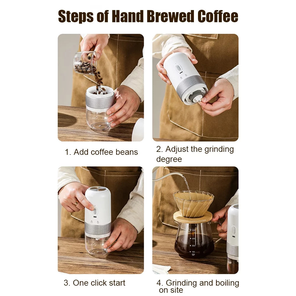 Portable Electric Burr Coffee Grinder, Ceramic Grinding Core, Adjustable, USB Rechargeable X878