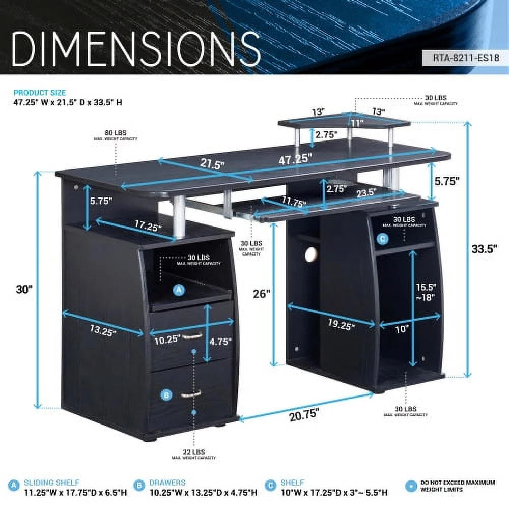 Espresso Computer Workstation Desk With Storage V25359