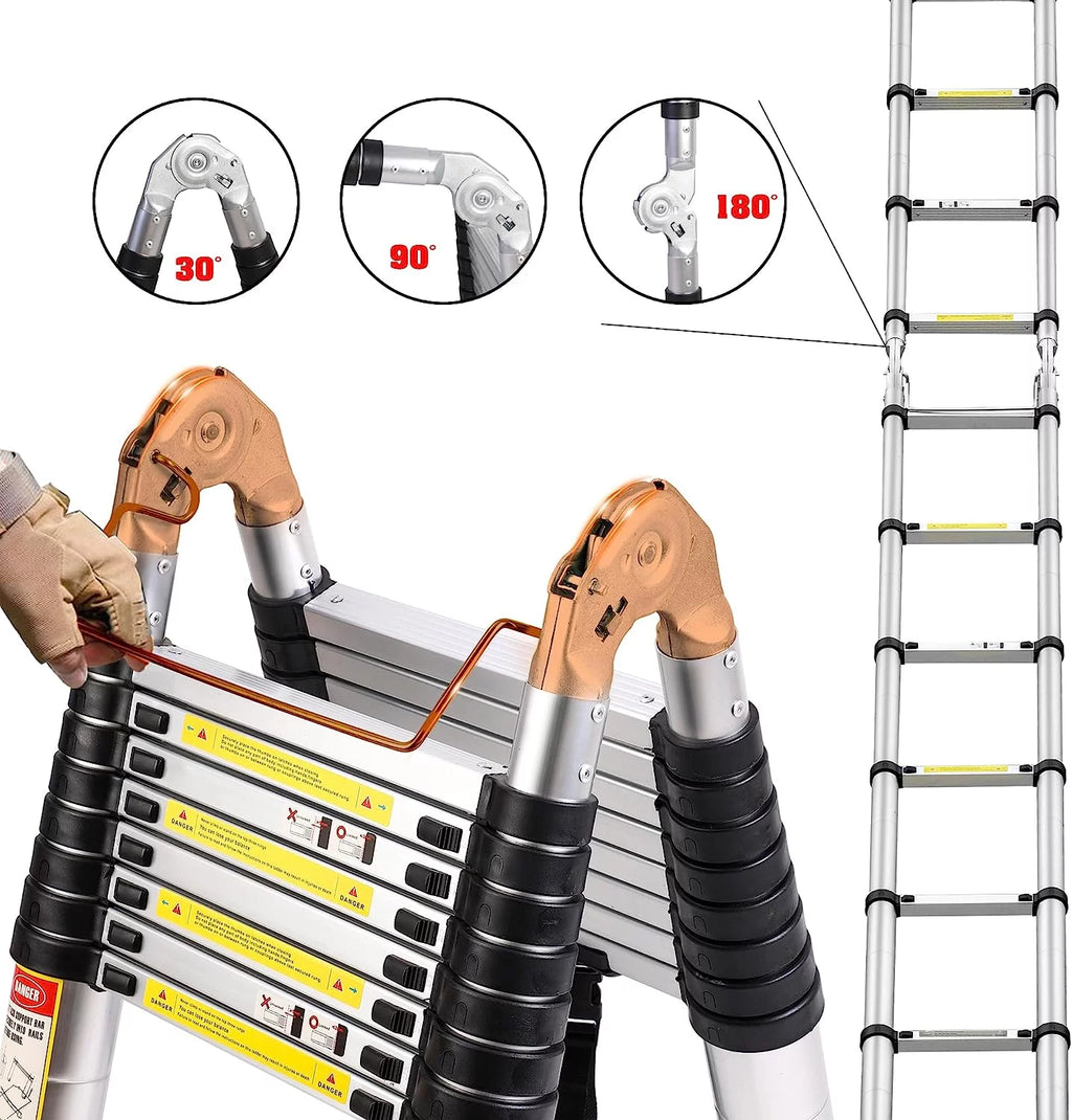 16.5FT Aluminum Telescoping Extension Ladder with Wheels 330lb Capacity Y703