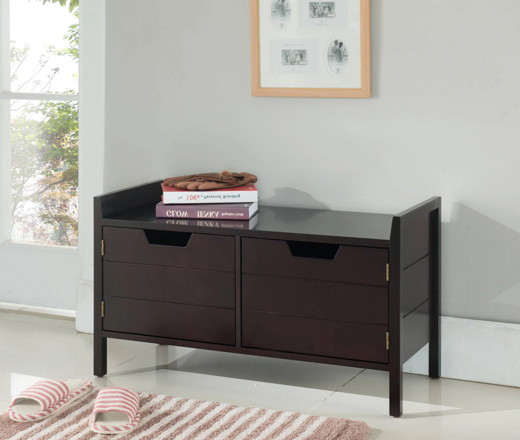 Espresso Wood Shoe Bench with Cabinet Storage Y740509