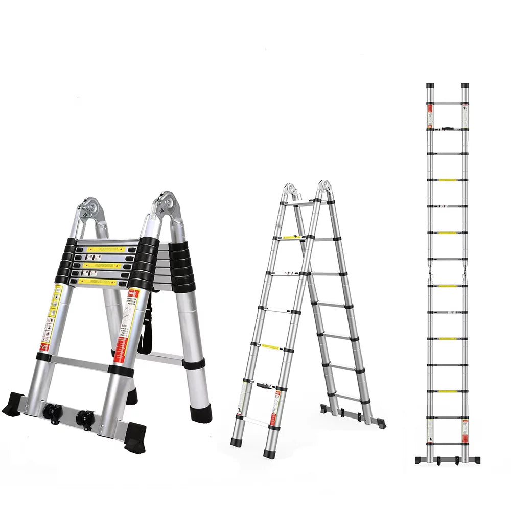 16.5FT Aluminum Telescoping Extension Ladder with Wheels 330lb Capacity Y703