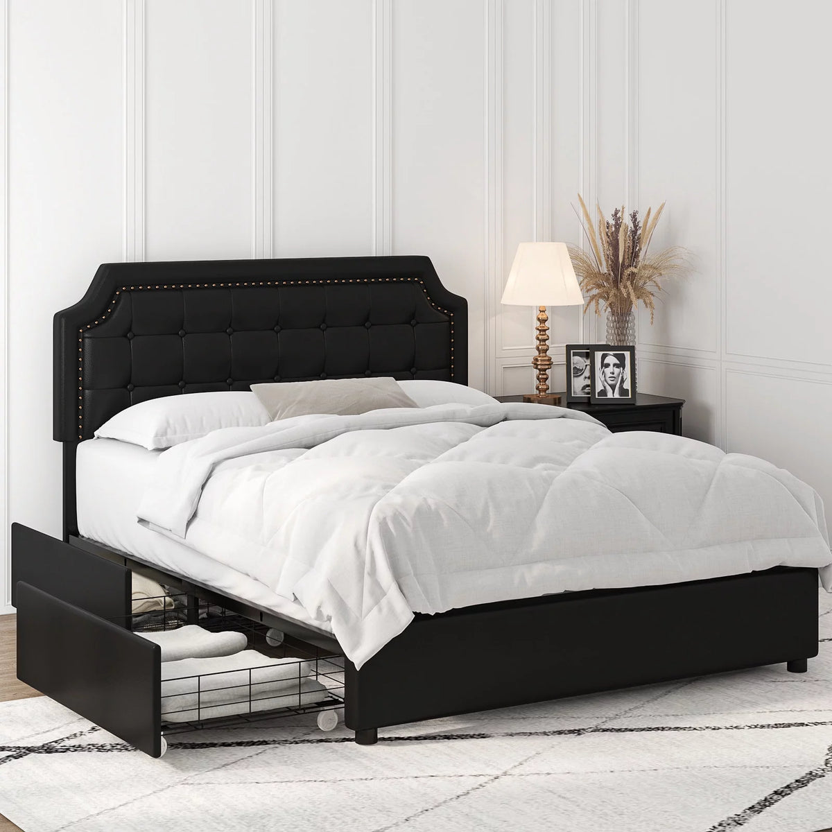 Full Storage Bed with 4 Drawers, Black M478