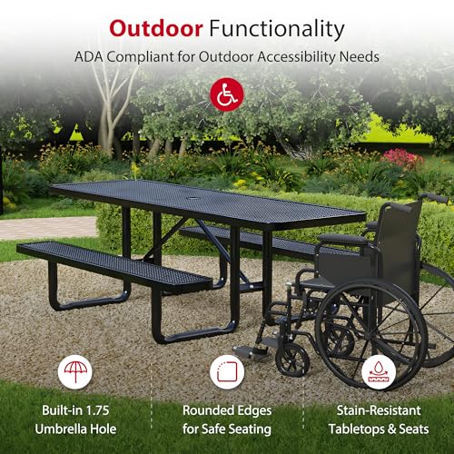 6 Foot Heavy-Duty Metal Picnic Table with Umbrella Hole Y918548
