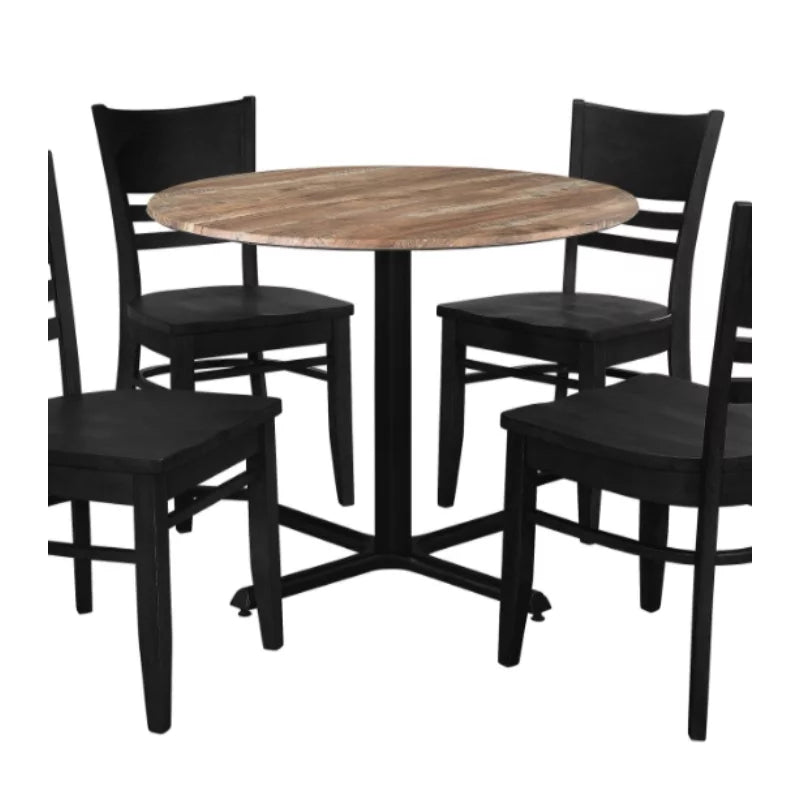 Rustic Oak Bistro Table with 4 Black Ladder Back Chairs I441289