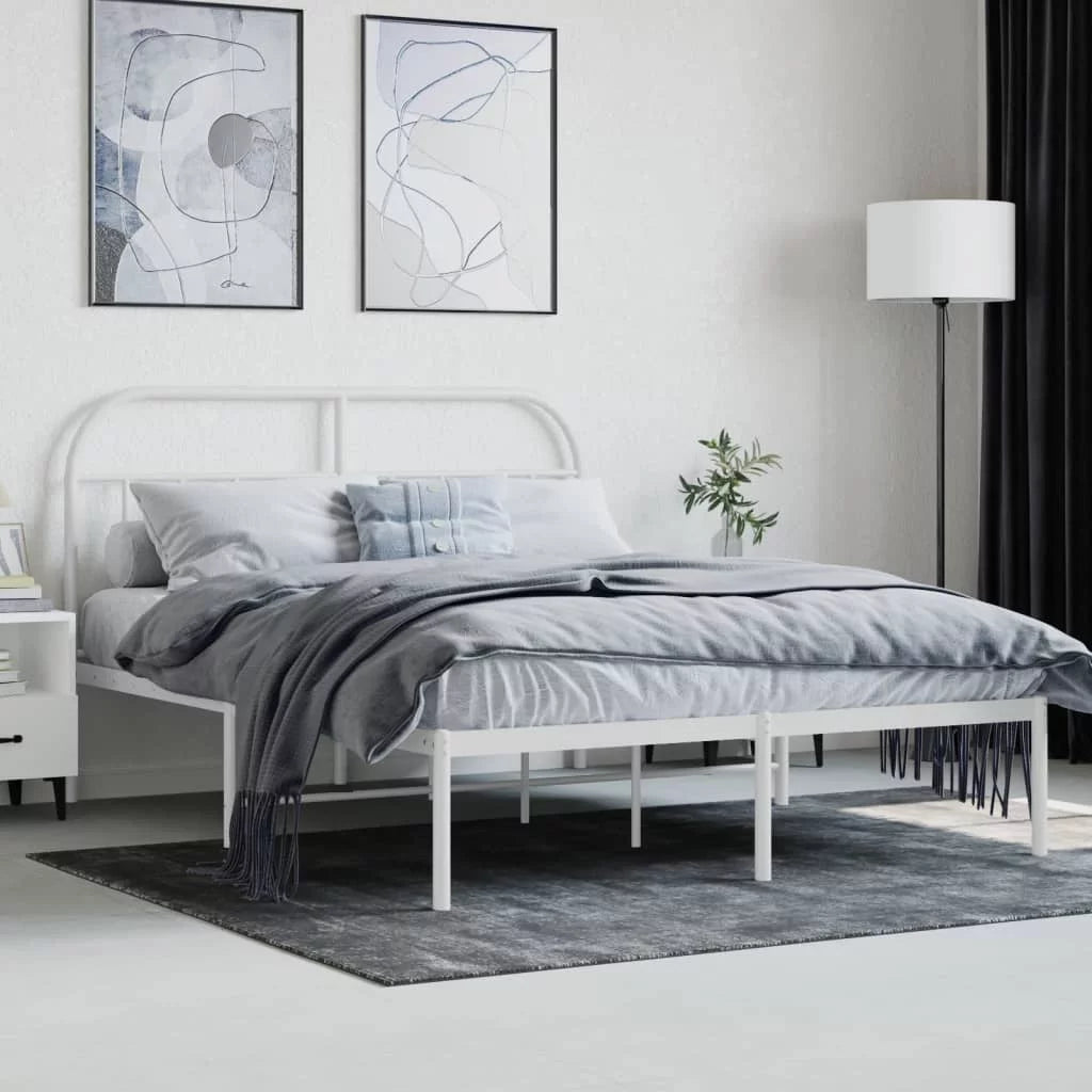 Metal Bed Frame with Headboard White T733
