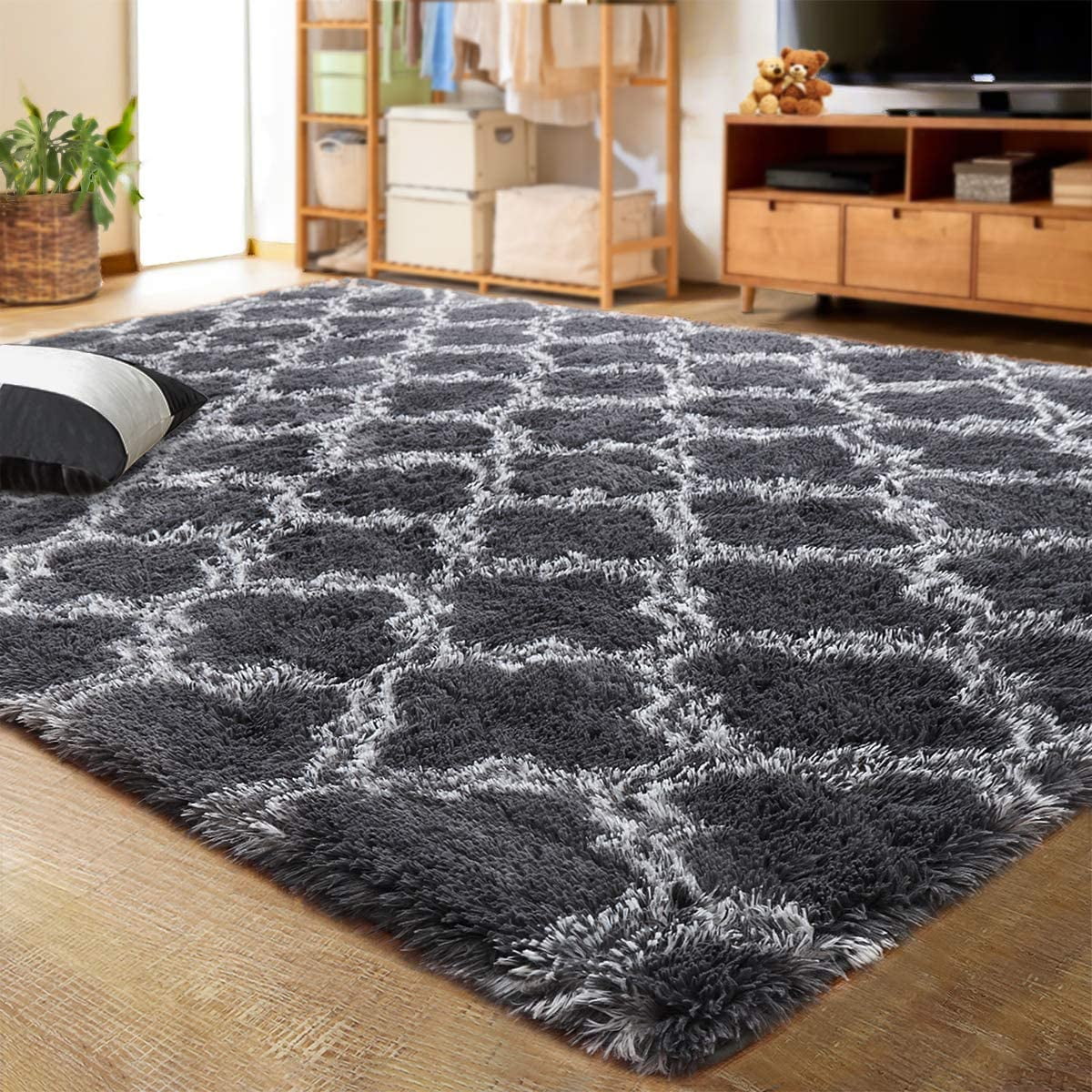 Shaggy Soft Rug 5'x8' Dark Gray/White P76810